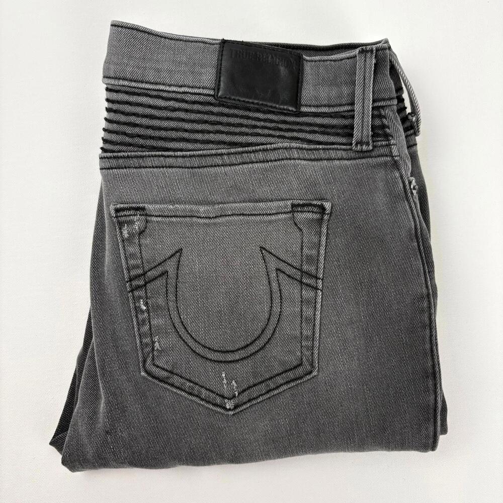 True Religion Black Distressed Jeans Womens 29 Grunge Embellished Festival